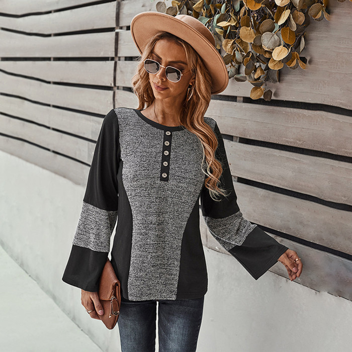 Knitted Long-sleeved Top Paneled With Loose Casual Shirt