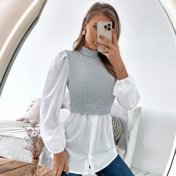 Spring/summer Turtleneck Knitted Panels Casual Top