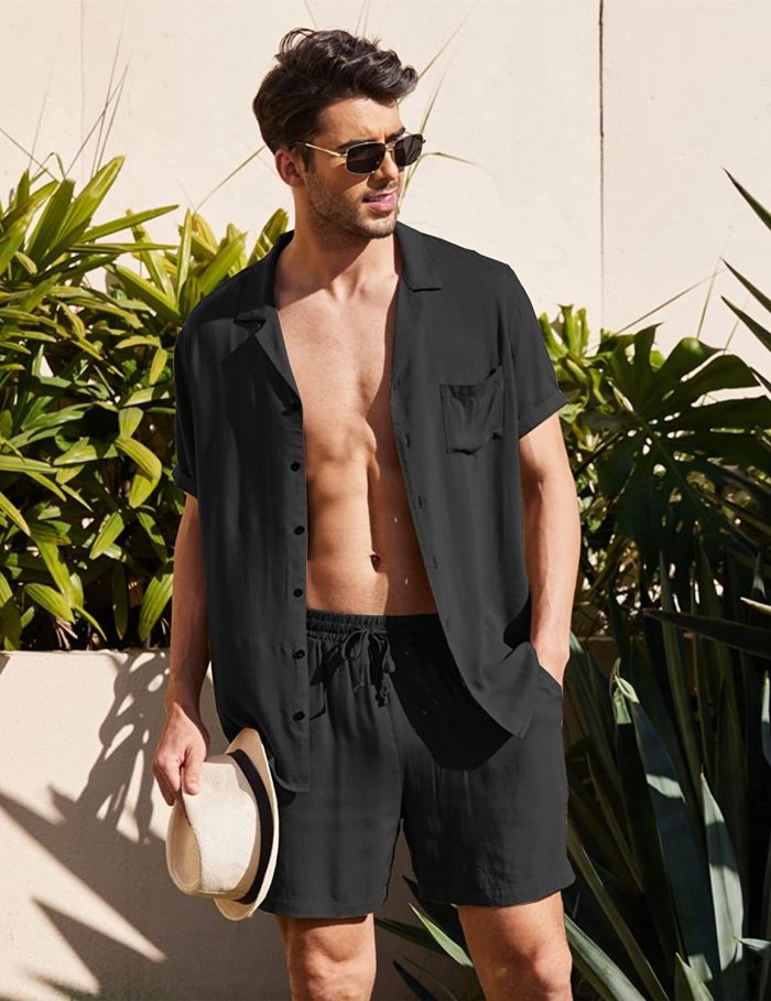 Cotton Linen Shirt Men's Casual Comfortable Breathable Beach Outdoor Two-piece Set