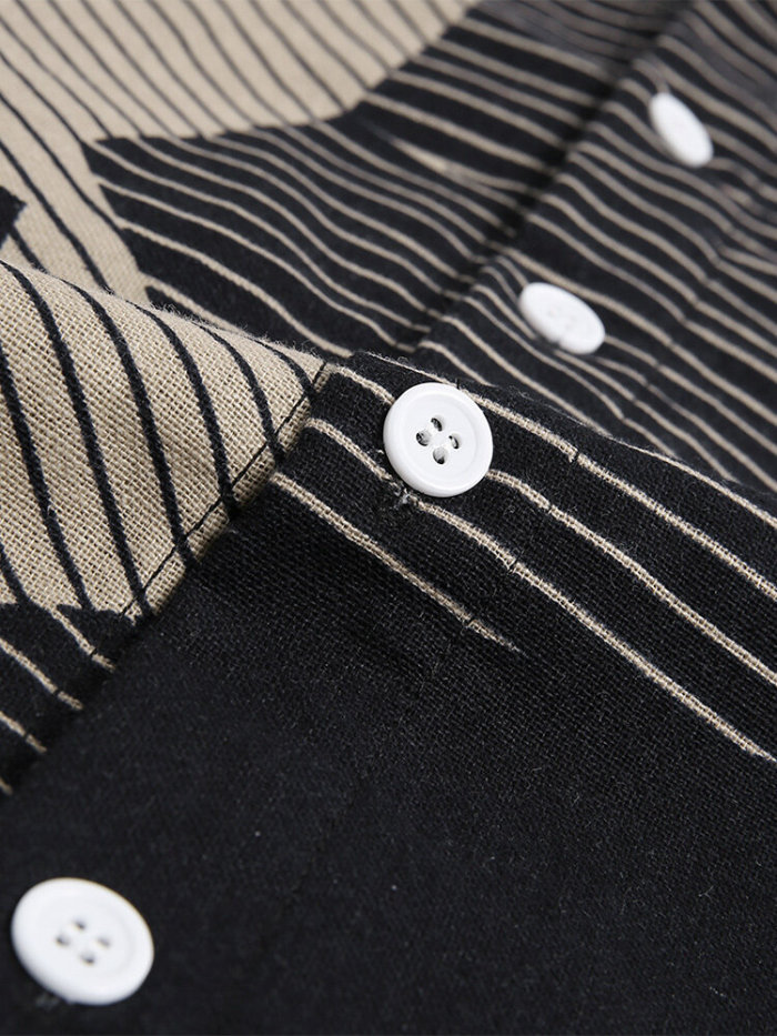 Men's Fashion Lapel Casual Breathable Stripe Colorblock Short Sleeve Shir
