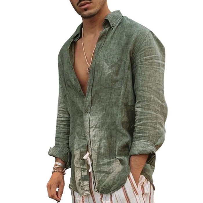 Vintage Cotton Linen Men's Casual Long Sleeve Oversized V Neck Boho Blouse