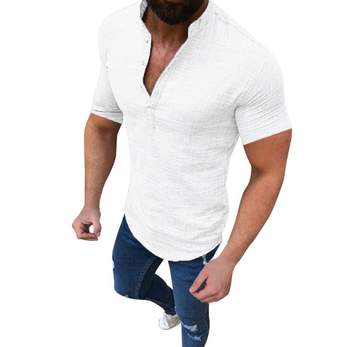 Men's Linen Short Sleeve Breathable Loose Casual Slim Solid Color Shirt