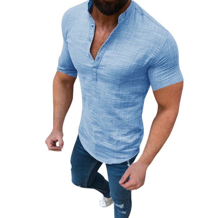 Men's Linen Short Sleeve Breathable Loose Casual Slim Solid Color Shirt