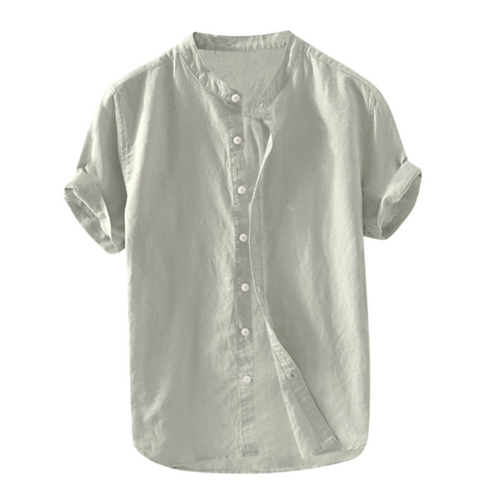 Men's Loose Cotton Linen Pocket Solid Color Short Sleeve Vintage  Blouse & Shirts Top