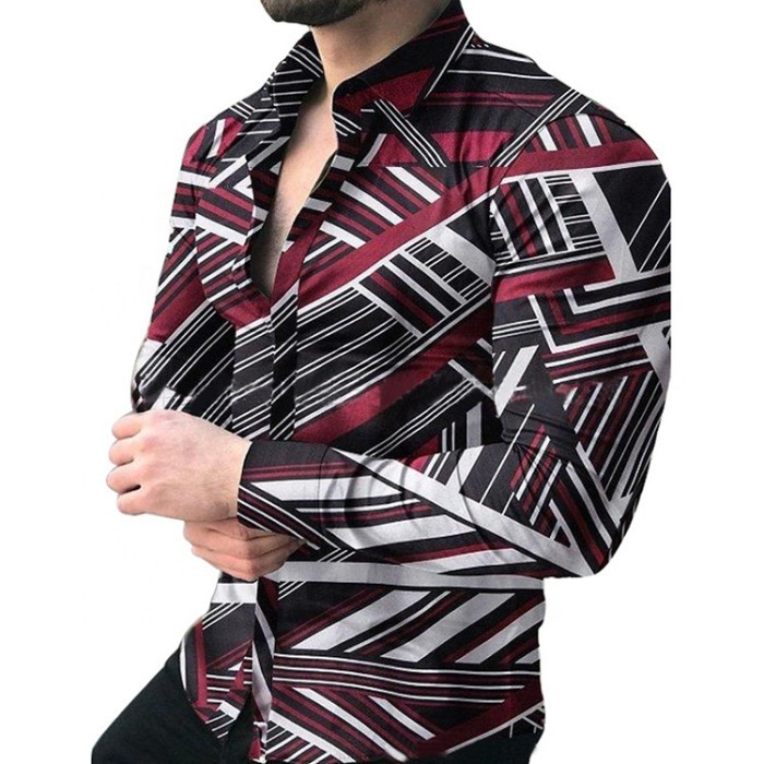 Men's Fashionable Casual Personality Long Sleeve Printed  Blouse & Shirts