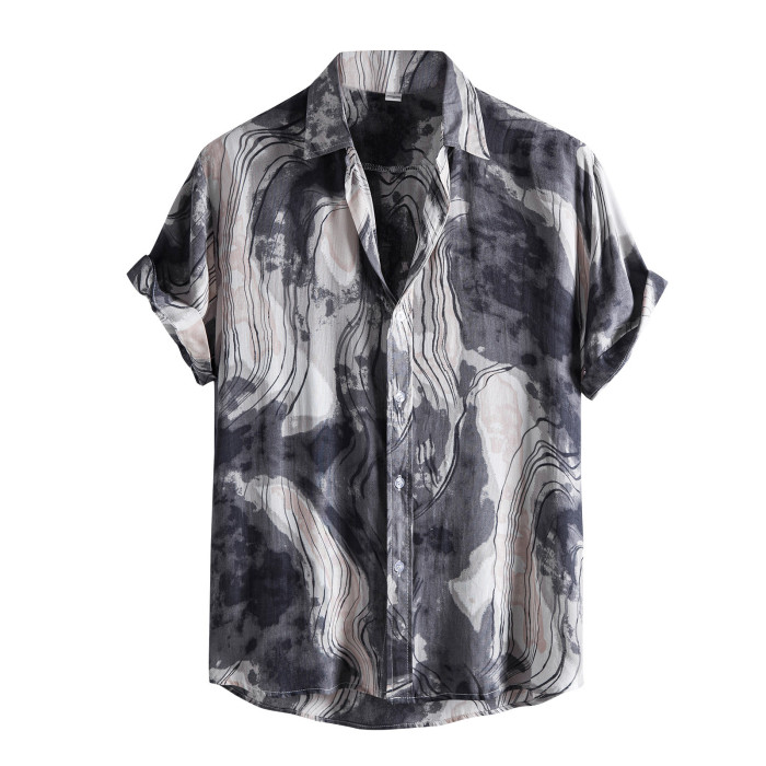 Men's Fashion Casual Printed Short Sleeve Beach Shirt Top