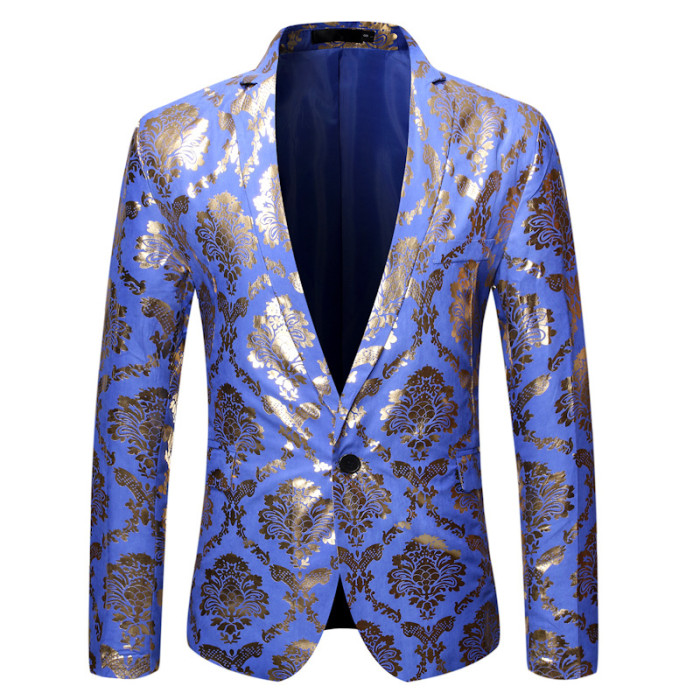 Men's Court Style Bronzing Print Fashion Blazer