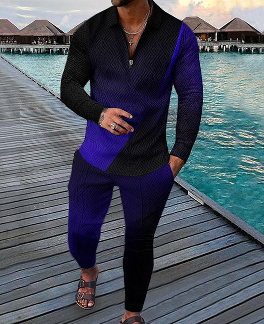 Fashion Men's Casual Long Sleeve Sports Two-piece Suit Sports Casual Men's Suit