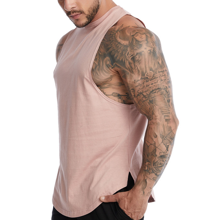 Men's Athletic Cotton Breathable Sleeveless O-Neck Solid Color Loose Vest Top