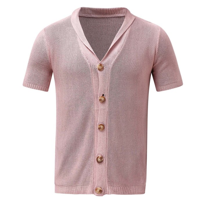 Men's Plain Knit Cardigan Lapel Polo Sexy V Neck Blouse & Shirts