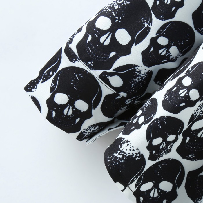 Fashion Skull Print Men's Lapel Collar Button Retro Casual Shirt