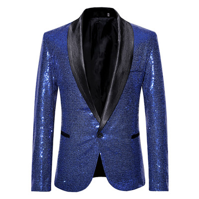 Trendy Shiny Men's Shawl Collar Club DJ Blazer Outerwear