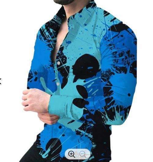 Men's Fashionable Casual Personality Long Sleeve Printed  Blouse & Shirts