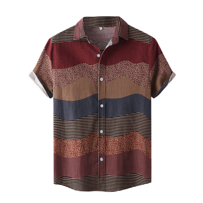 Men's Retro Ethnic Style Printed Loose Short Sleeve Casual Shirt