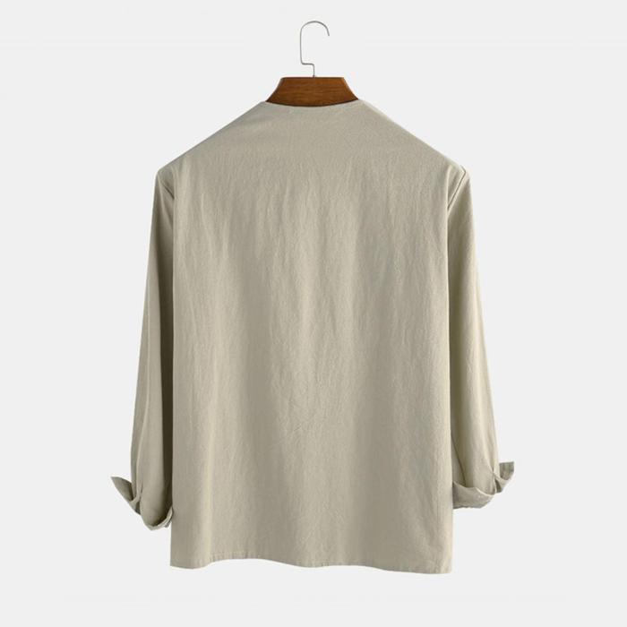 Men's Pullover Fashion Retro Thin Long Sleeve Tops Casual Breathable Shirts