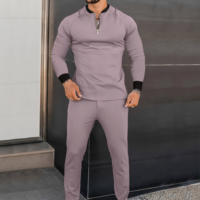 Men Fashion Polo Shirt Long Sleeve V Neck Lapel Print Street Fashion Suit