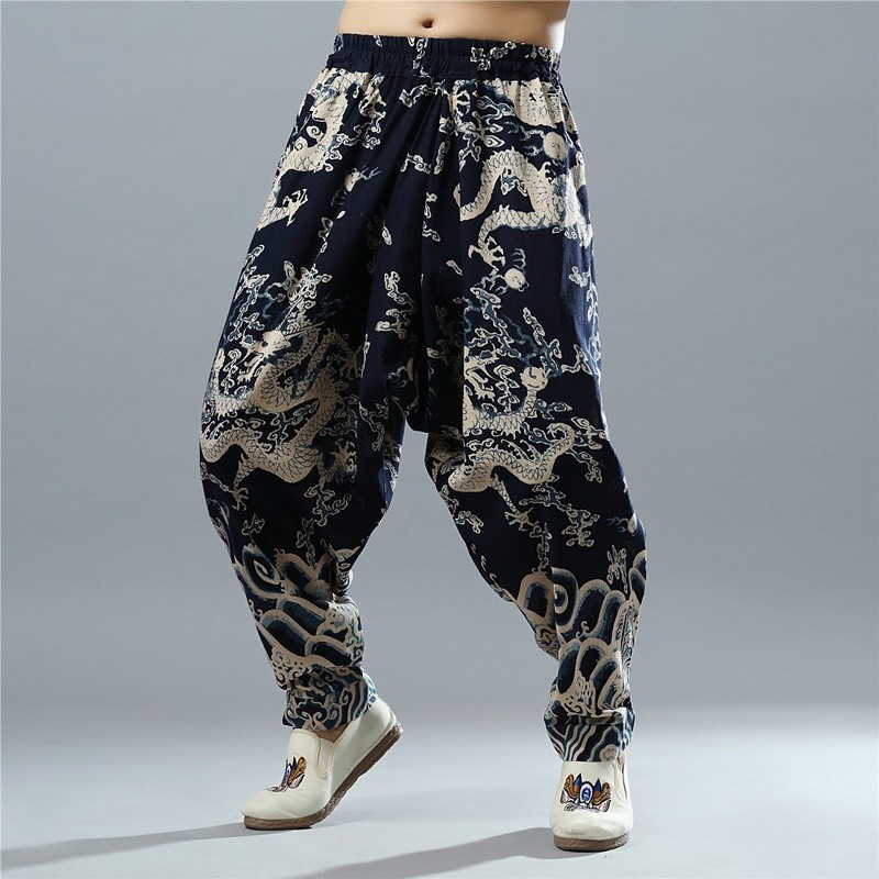 Men's Harem Pants Ethnic Style Cotton Print Loose Elastic Waist Street Pants