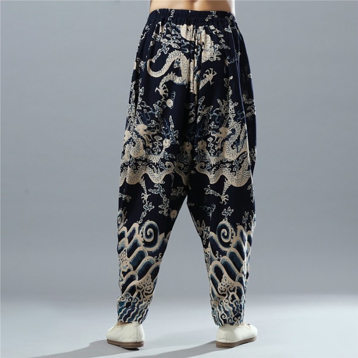 Men's Harem Pants Ethnic Style Cotton Print Loose Elastic Waist Street Pants