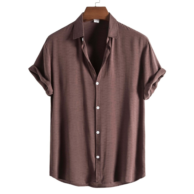 Men's Fashion Trend Casual Solid Color Lapel Short Sleeve Shirt
