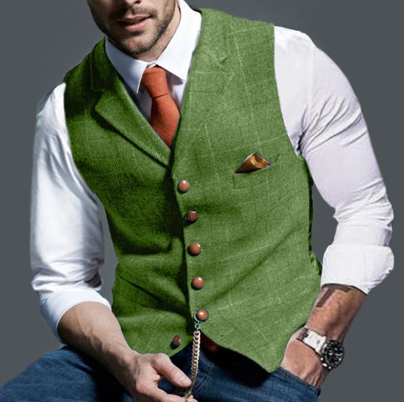 Men's Fashion Casual Lapel Plaid  Undershirt Vest