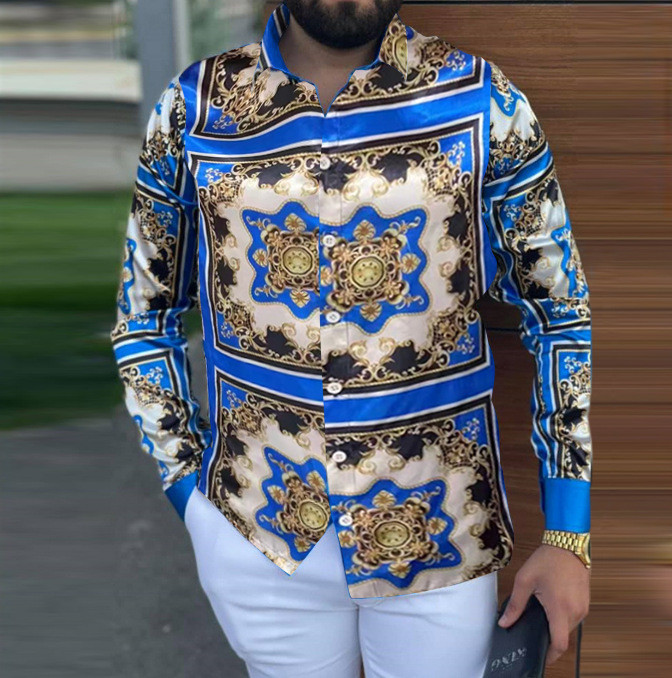 Men's Long Sleeve Printed Plus Size Top Casual Shirt