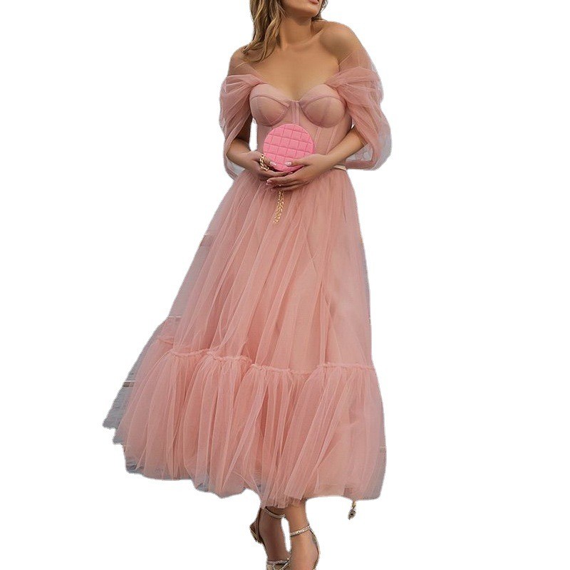 Fashion Boho Style Party Sexy Solid Color Bandeau Prom Dress