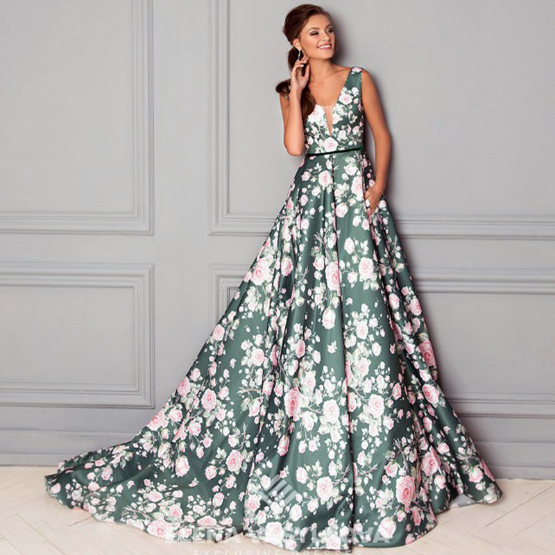 Fashion Elegant Boho Print Sexy Party Swing Maxi  Prom Dress