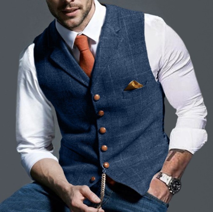 Men's Fashion Casual Lapel Plaid  Undershirt Vest