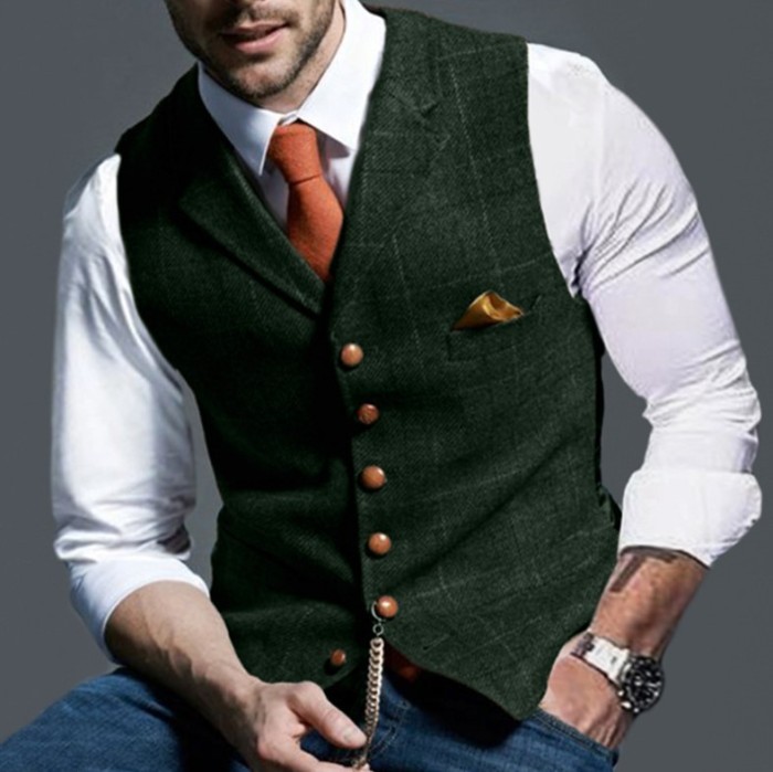 Men's Fashion Casual Lapel Plaid  Undershirt Vest
