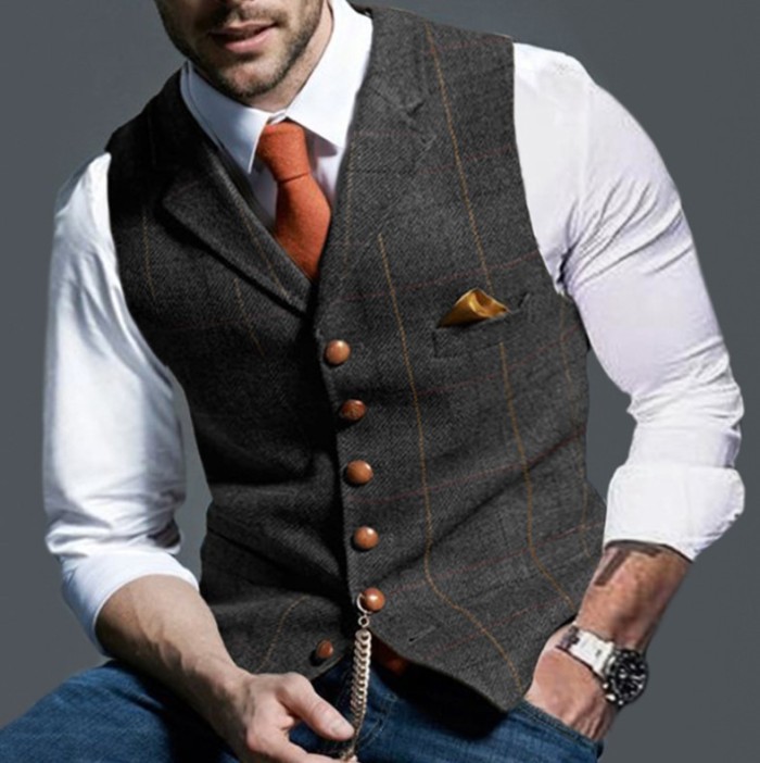 Men's Fashion Casual Lapel Plaid  Undershirt Vest