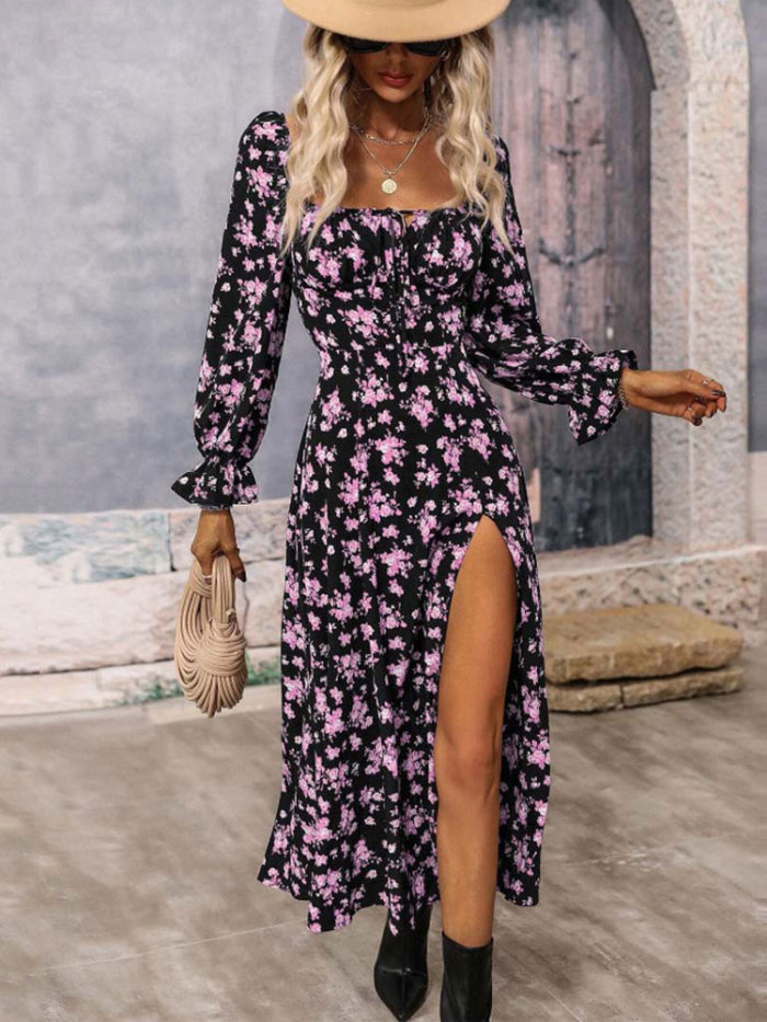 Fashionable Bohemian Sexy Elegant Floral Party Backless Slit  Maxi Dress