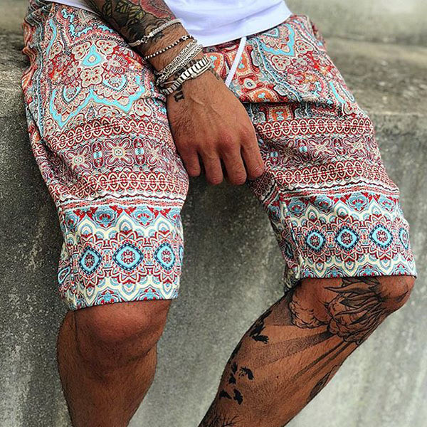 Men's Fashion Print Lace-Up Lace-Up Shorts