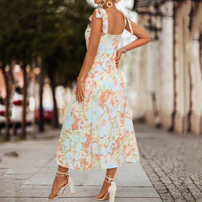 Women Casual Floral Printed Loose Party Midi Dress