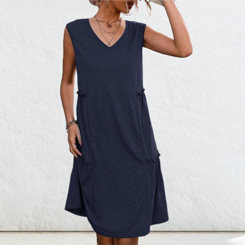 Ruffle Casual Knee-Length V-neck Midi Dress