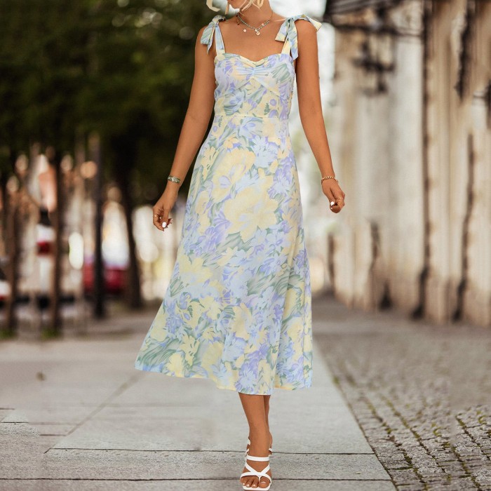 Women Casual Floral Printed Loose Party Midi Dress