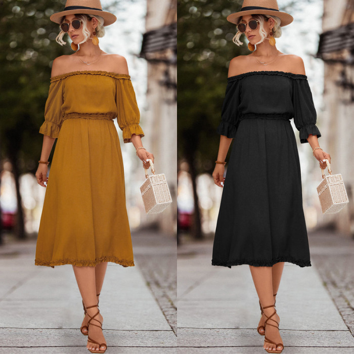 Ruffles Half Sleeve Off Shoulder Elegant Party Sexy Casual Dress