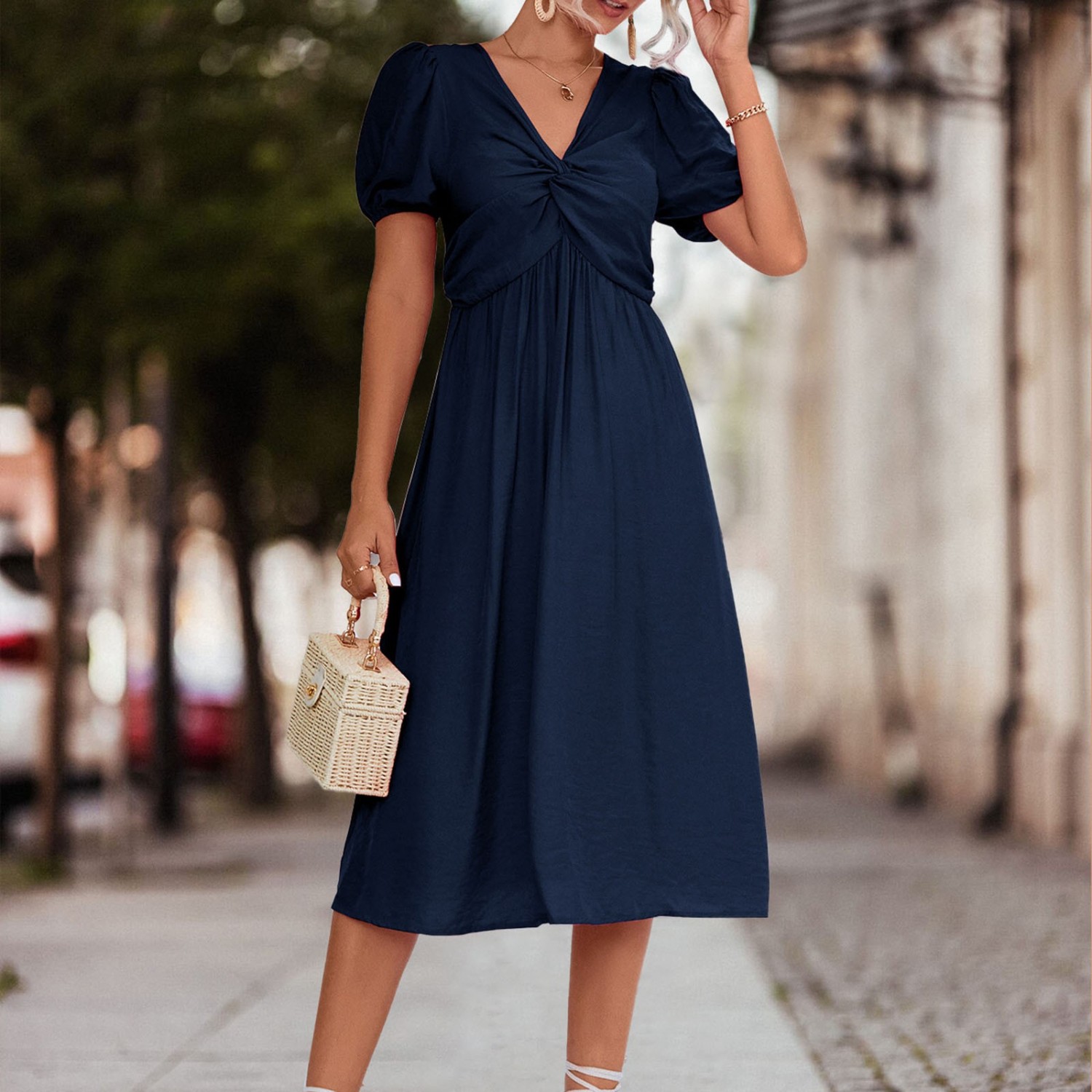 Fashion Solid Color Ruffled Design Casual Dress main image 0