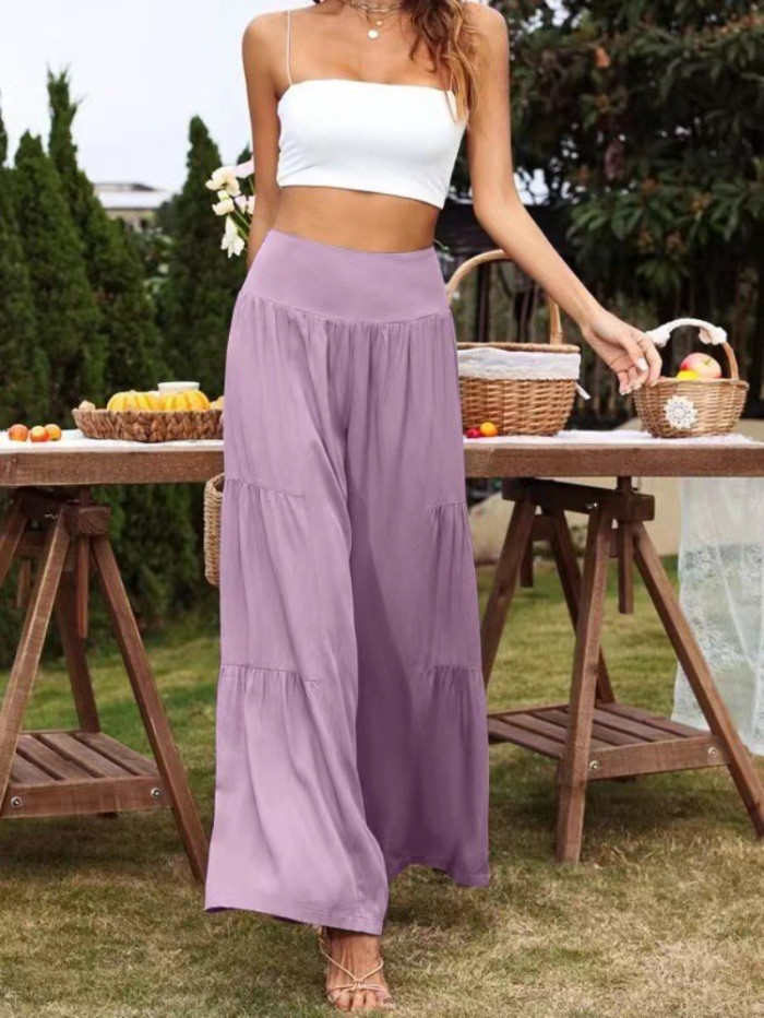 High Waist Wide Leg Casual Loose Solid Color Cotton Workwear  Pants