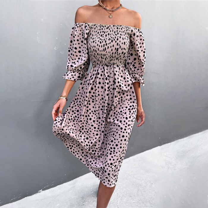 Women's Boho Floral Puff Sleeve Square Neck Fashion Casual Midi Dress