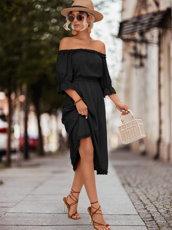Ruffles Half Sleeve Off Shoulder Elegant Party Sexy Casual Dress