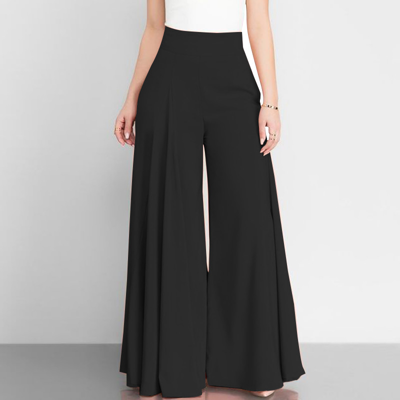 Elegant High Waist Retro Flared Loose Casual Solid Color Wide Leg Pants