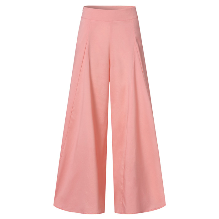 Elegant High Waist Retro Flared Loose Casual Solid Color Wide Leg Pants