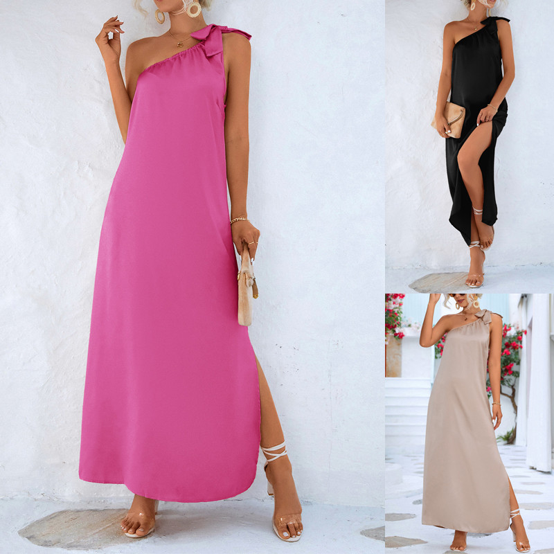 Women Sleeveless Elegant Solid Color Vintage Casual Maxi Dress