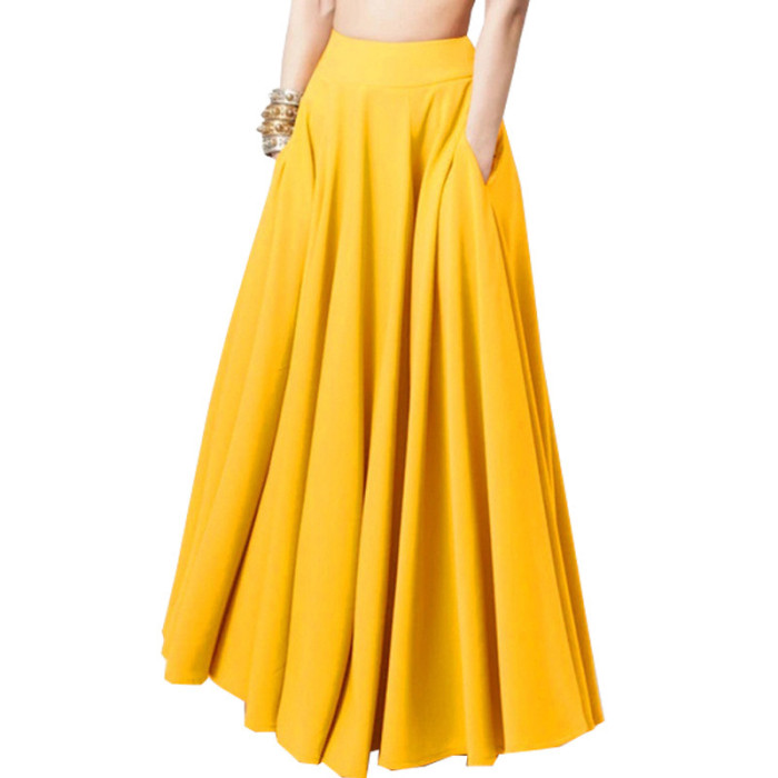 Women's High Waist Linen Solid Color Pleated Elegant A-Line Skirt