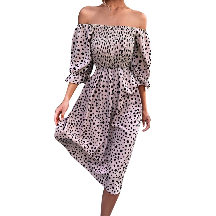Women's Boho Floral Puff Sleeve Square Neck Fashion Casual Midi Dress