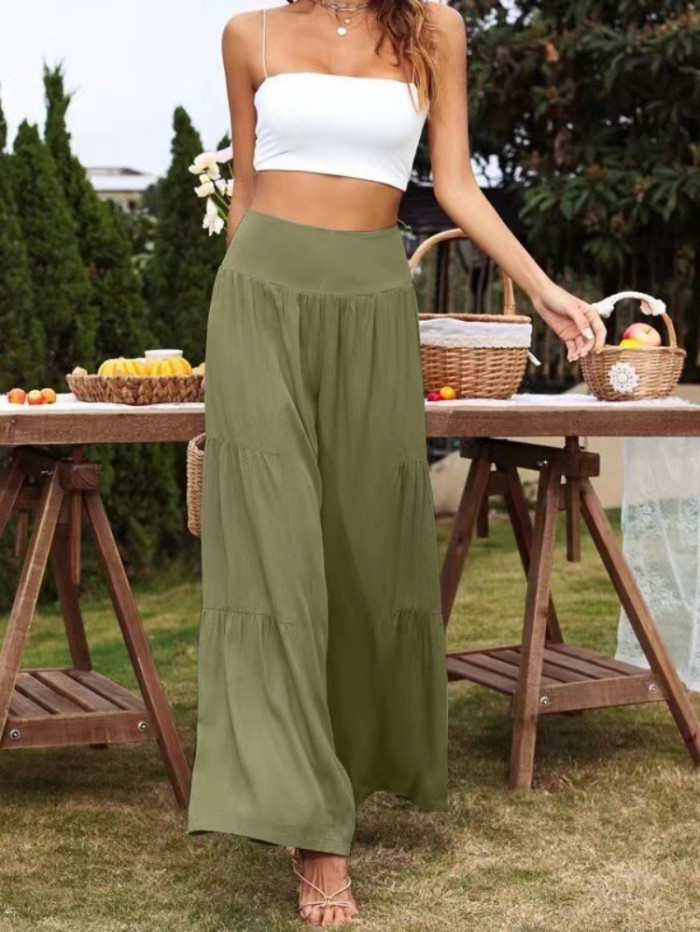 High Waist Wide Leg Casual Loose Solid Color Cotton Workwear  Pants