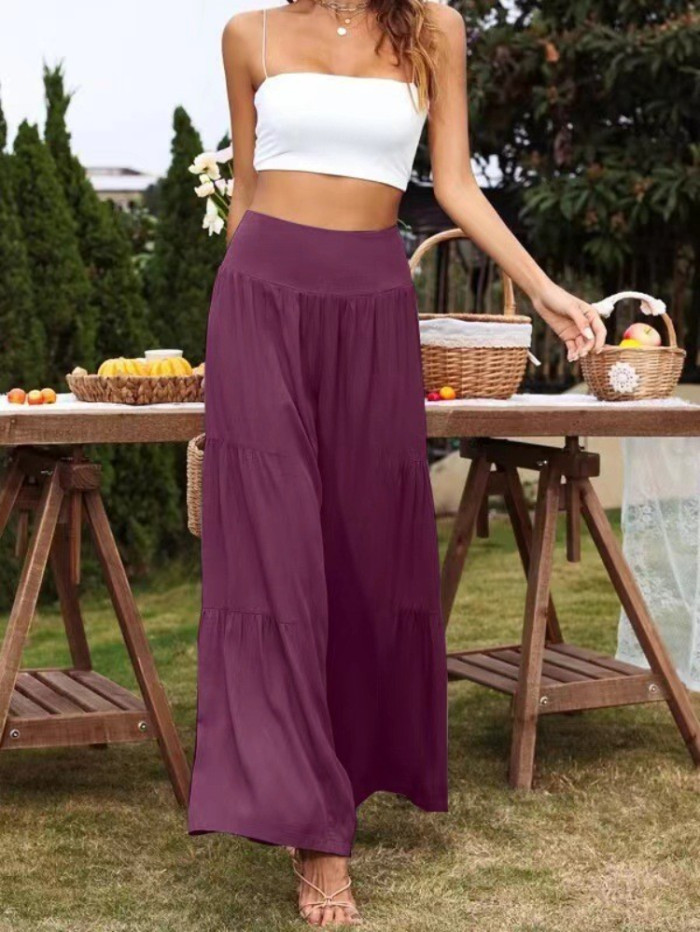 High Waist Wide Leg Casual Loose Solid Color Cotton Workwear  Pants