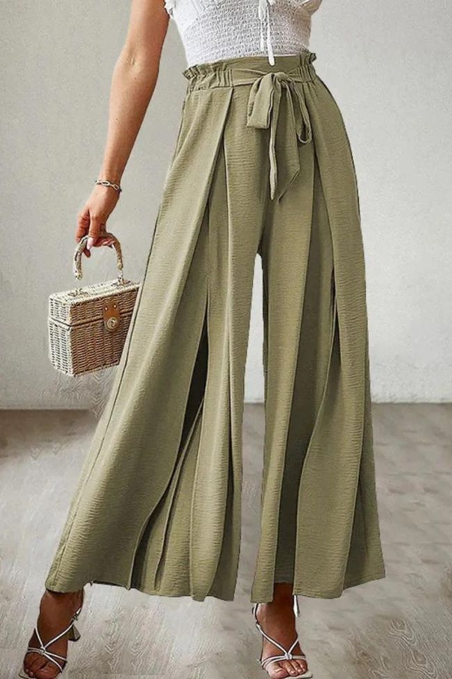 Office Fashion High Waist Solid Color Elegant Slit Lace Wide Leg Pants