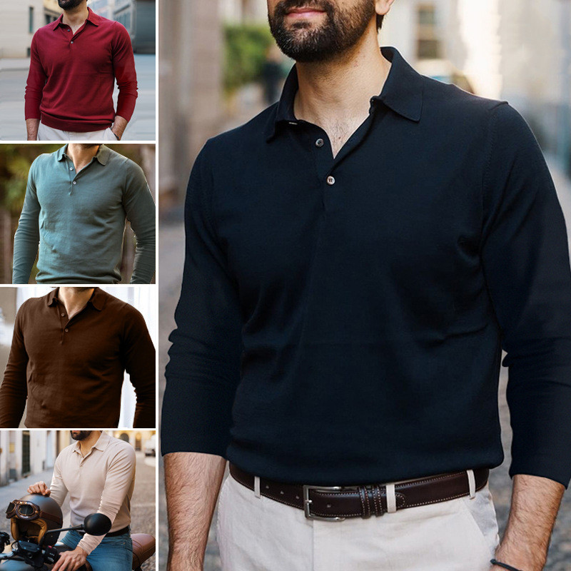 Men's Casual Loose Long Sleeve Business Casual Polo Shirt