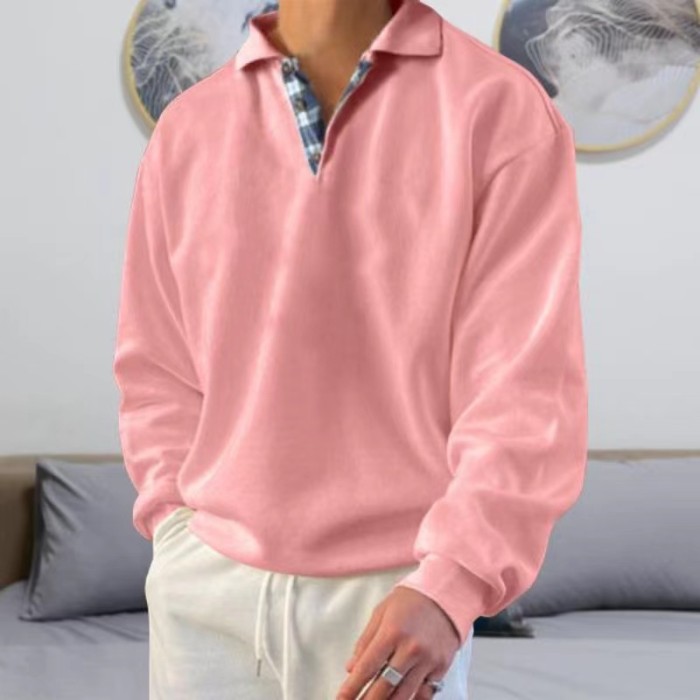 Men's Fashion Polo Shirt Long Sleeve Lapel Panel Casual Sweatshirt
